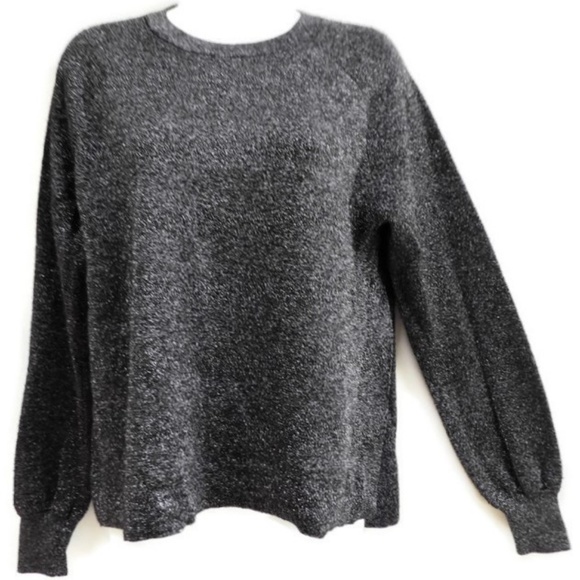 J Crew Black Metallic Knit Sweater Open Side Slits Silver Sparkle M - Picture 3 of 7